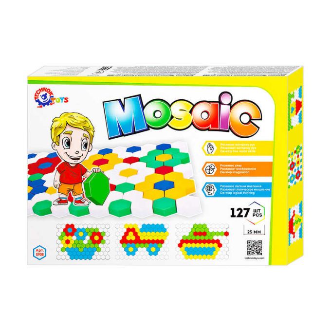 гр Мозаїка №3 0908 (10) "Technok Toys", 127 елементів, розмір деталі - 4 см, ігрове поле, в коробці