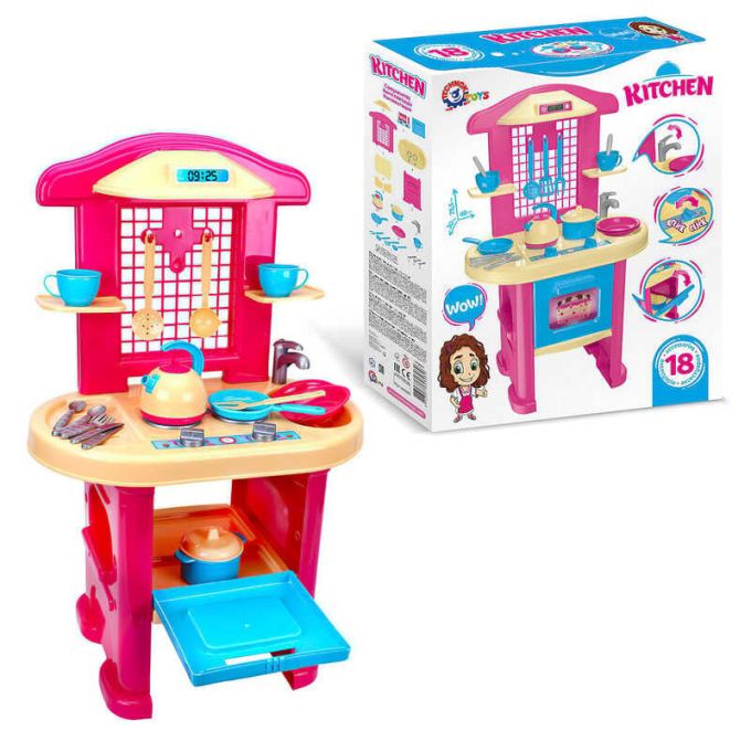 гр Кухня №4 "Моя перша кухня" 3039 (3) "Technok Toys", пательня, каструля, 2 тарілки, 2 чашки, столове приладдя, чайник, в коробці