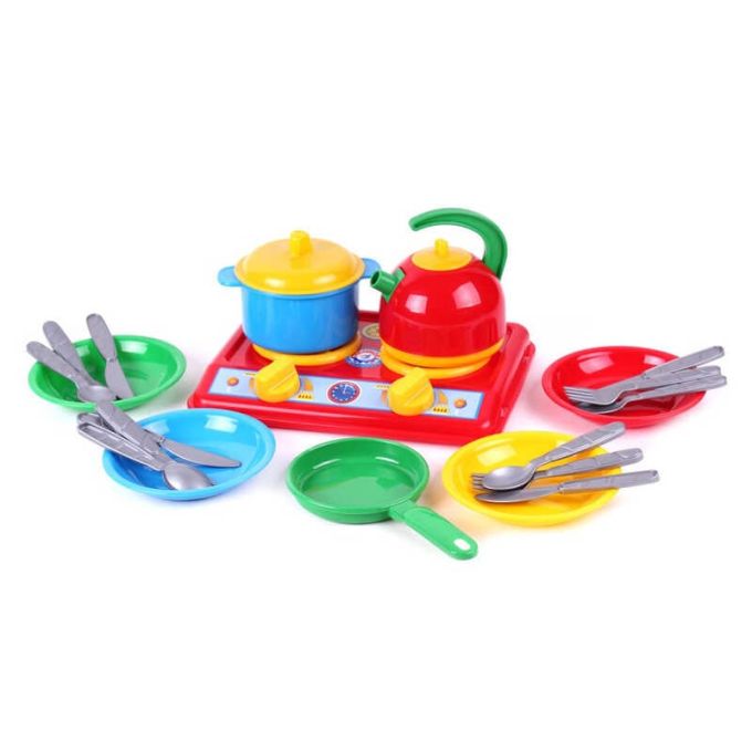 гр Кухня "Галинка 7" 2179 (14) "Technok Toys", плита, тарілки, пательня, каструля, чайник, столові прилади, в пакеті