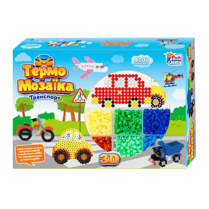 гр Термомозаїка 40057 (24/2) "4FUN Game Club", "Транспорт", 3D-фігурки, 4000 намистин, 3 основи, в коробці
