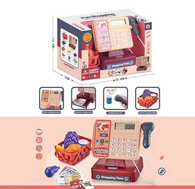 Касовий апарат 8888 A (48/2) звук, сканер, калькулятор, кошик з продуктами, купюри, картка, в коробці