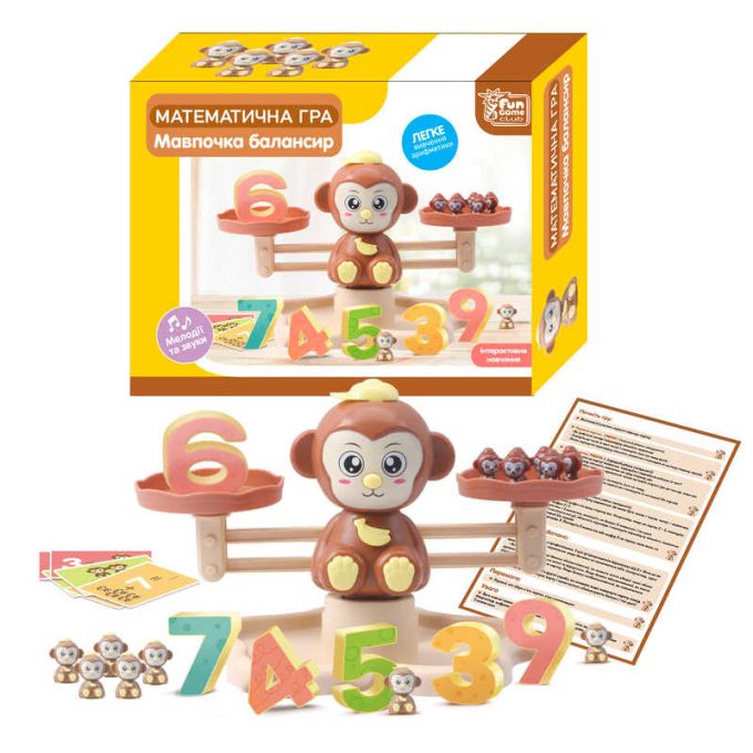 гр Балансир "Мавпочка" 54391 (18/2) "4FUN Game Club", мелодії та звуки, 30 карток, 19 мавпочок, 10 цифр, в коробці