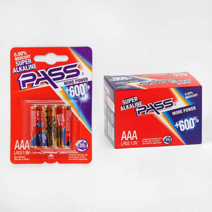 Батарейки "PASS" C 56889 (20) Alcaline, міні пальчикові, ААА 1.5V, ЦІНА ЗА 48 ШТУК В БЛОЦІ