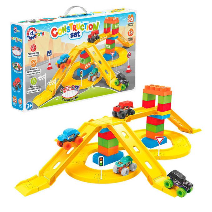 гр Конструктор 8461 (4) "Technok Toys", 80 деталей, 4 машинки, дорожні знаки, в коробці