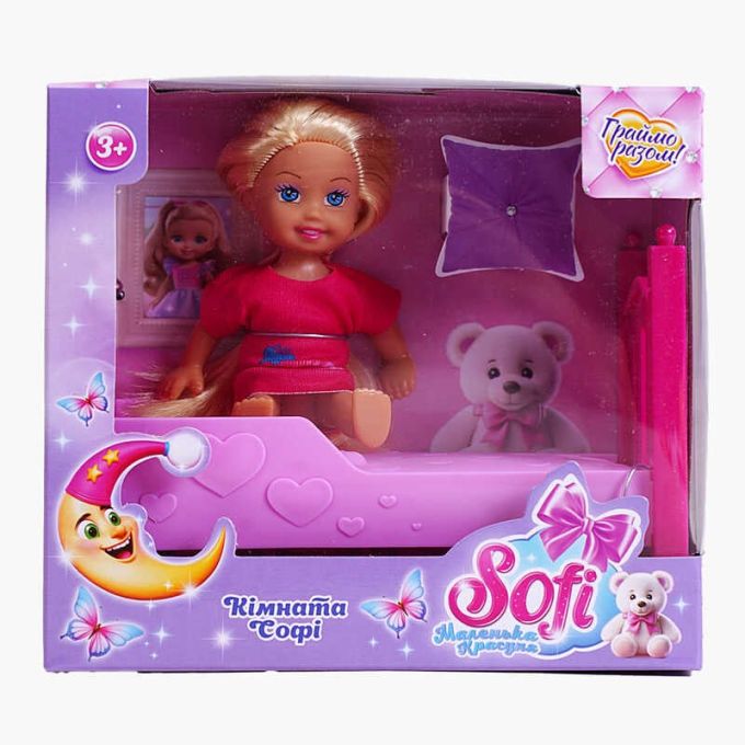 Лялька Sofi 38369 (96/2) “Кімната Софі”, лялька, ліжечко, висота ляльки - 11 см, в коробці