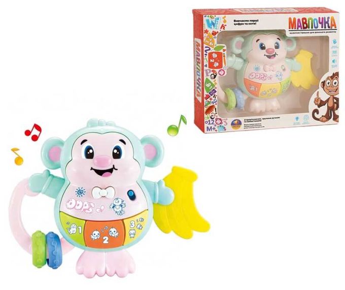Музична мавпочка 59966 (72/2) "WToys", ОЗВУЧУВАННЯ УКРАЇНСЬКОЮ МОВОЮ, прорізувач, пальчикова гра, підсвічування, цифри, ноти, казки, пісні, звуки, в коробці