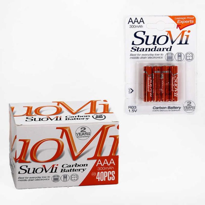Батарейки “SuoMi” C 66692 (36) міні-пальчикові, ААА 1,5V, ЦІНА ЗА 40 ШТУК В БЛОЦІ