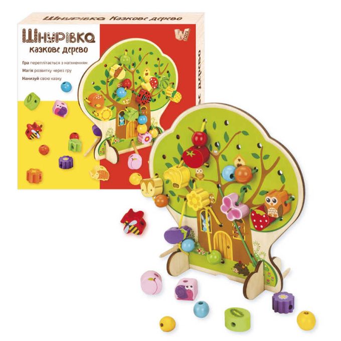 Шнурівка дерев'яна 43929 (24) "WToys", фігурки, намистини, шнурок, дерево, в коробці