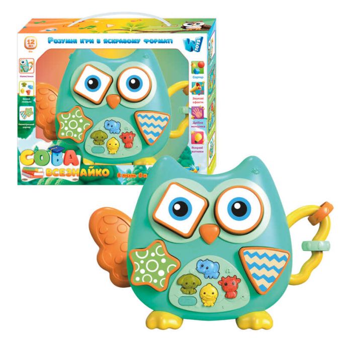 Музична іграшка 60980 (48) "WToys", "Сова-всезнайко", підсвічування, пісні, казки, віршики про тварин, сортер, в коробці