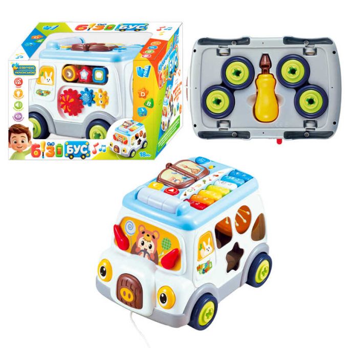 Музичний бізібус 45585 (12) ) “WToys”, ОЗВУЧУВАННЯ УКРАЇНСЬКОЮ МОВОЮ, пісні, ноти, сортер, в коробці