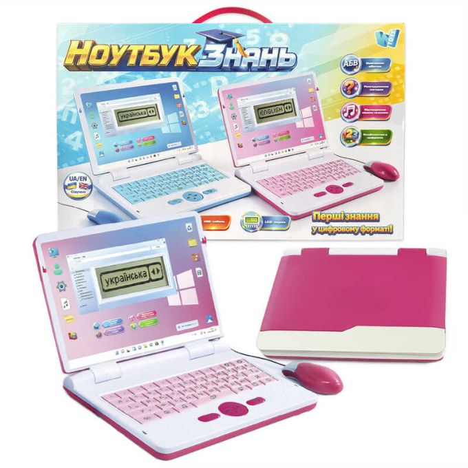 Ноутбук знань 30916 (24/2) “WToys”, ОЗВУЧУВАННЯ УКР. ТА АНГЛ. МОВОЮ, абетка, цифри, 10 скоромовок, 15 казок, 15 пісень, вікторина, в коробці