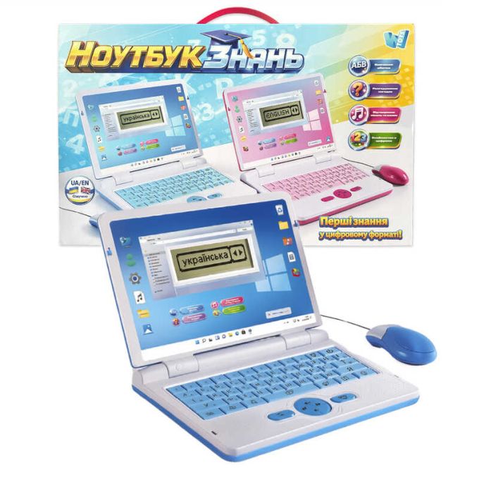 Ноутбук знань 73693 (24/2)  “WToys”, ОЗВУЧУВАННЯ УКР. ТА АНГЛ. МОВОЮ, абетка, цифри, 10 скоромовок, 15 казок, 15 пісень, вікторина, в коробці