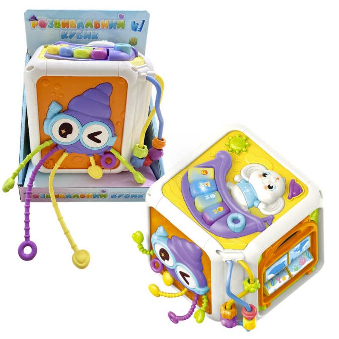 Розвивальний кубик 48719 (48) "WToys", ОЗВУЧУВАННЯ УКРАЇНСЬКОЮ МОВОЮ, підсвічування, казки, скоромовки, вірші, ноти, сортер, в коробці