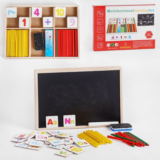 Дерев’яна іграшка Математика C 52559 “Multifunctional learning box”, палички, цифри, знаки, до