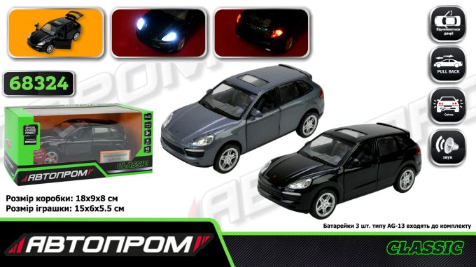 Машина мет. АВТОПРОМ арт. 68324 (48шт/2) 1:32  Porsche Cayenne S ,батар, світло,звук,відкр..двері, короб. 18*9*9см