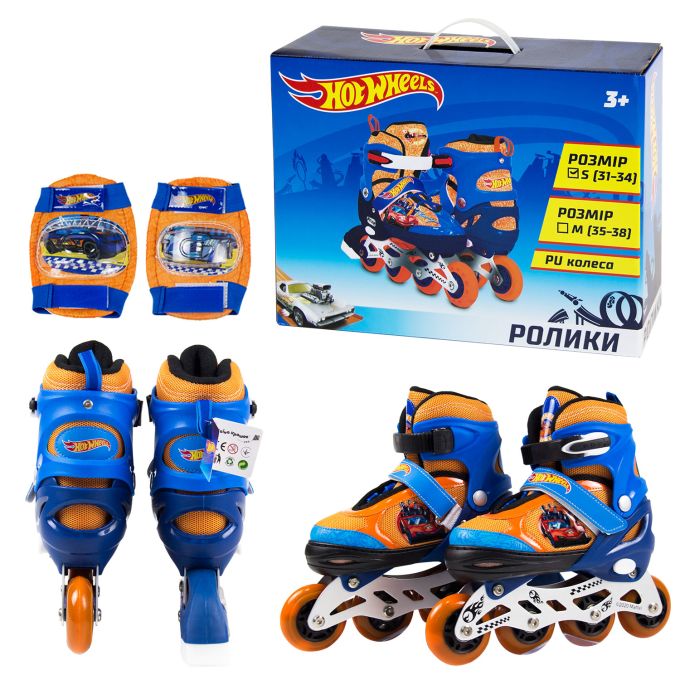 Ролики RL2122 (6 шт) Hot Wheels, розмір S (31-34), pu 1 світло із захистом та в кор.