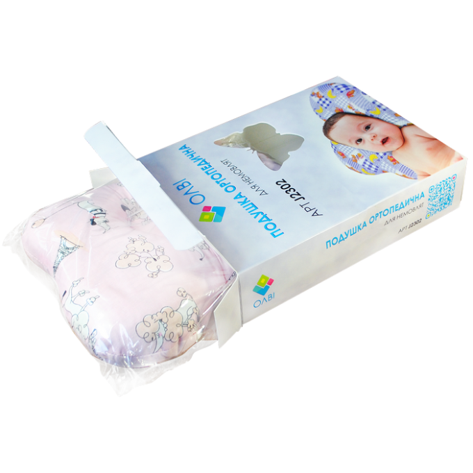 Ортопедична подушка для новонароджених у коробці 28,5х21х7,5см "Метелик" Olvi J2302BOX 22x30 см