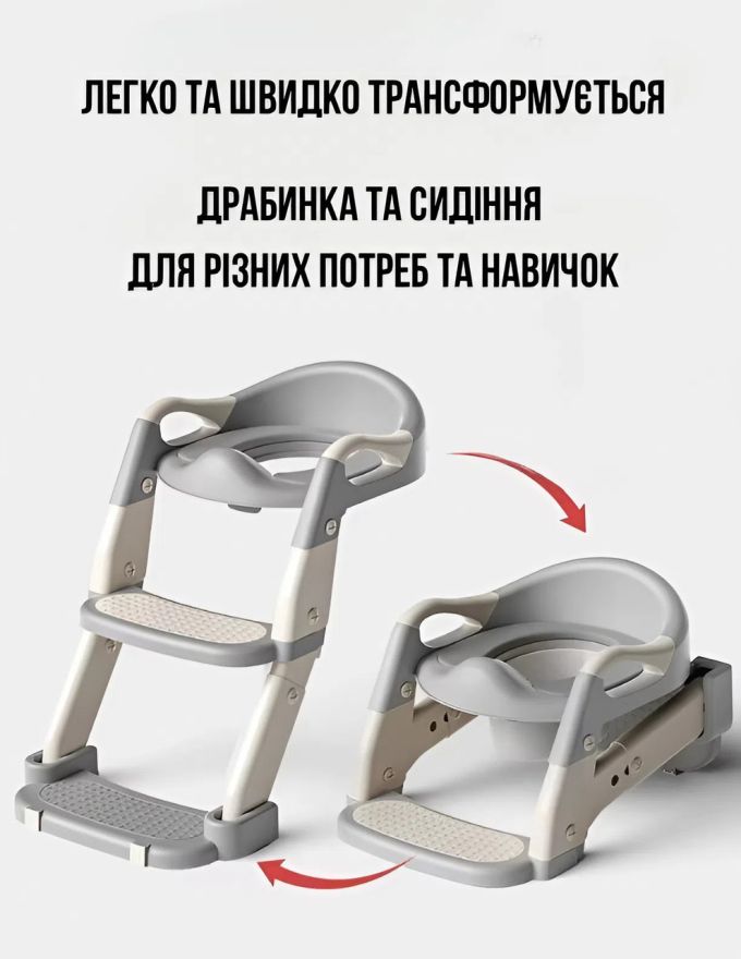 Дитяче складне сидіння на унітаз зі сходинками, ручками та горщиком 2в1 Біло-Сірий