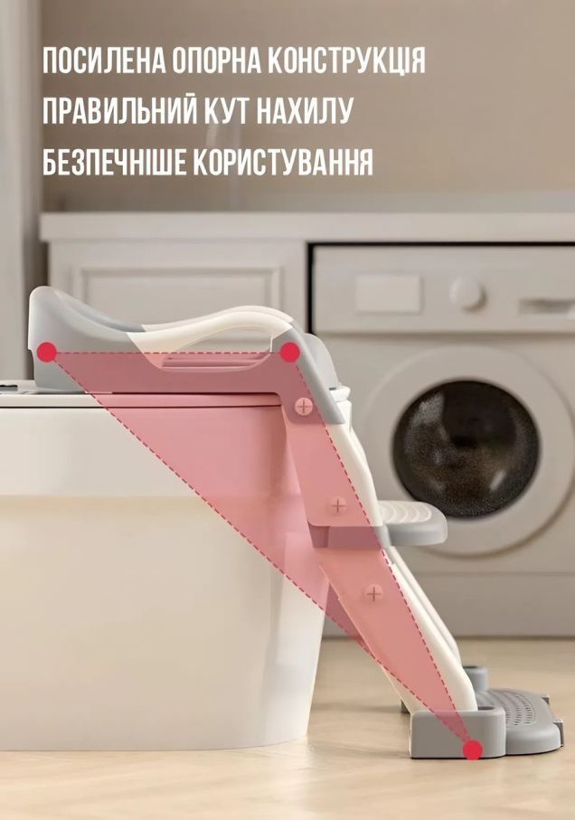 Дитяче складне сидіння на унітаз зі сходинками, ручками та горщиком 2в1 Біло-Сірий