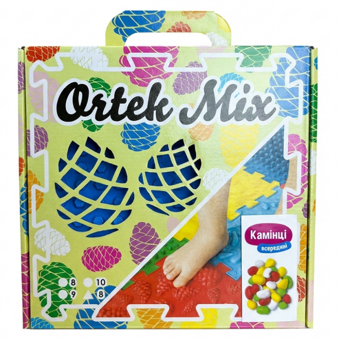 Масажний килимок «Ортек Мікс Пазли» 8 елементів + "Камінці" 28x27 см