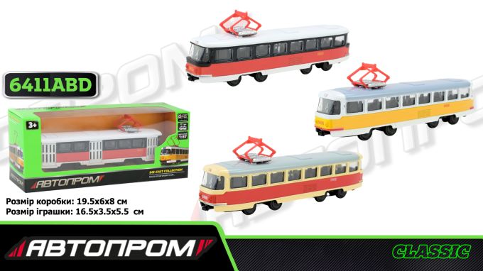 Іграшка Трамвай мет. АВТОПРОМ  6411ABD, 1:54, короб.  19,5* 5*8см