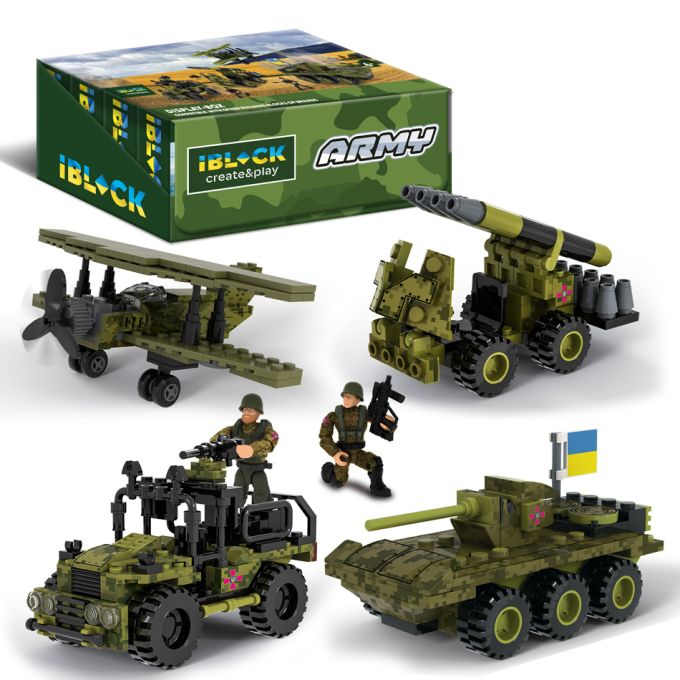Конструктор IBLOCK арт. PL-921-425 (48ш) 6 диспл. по 8шт  Армія, 83-140дет., 4вида, р-р уп-ки 22*4,5