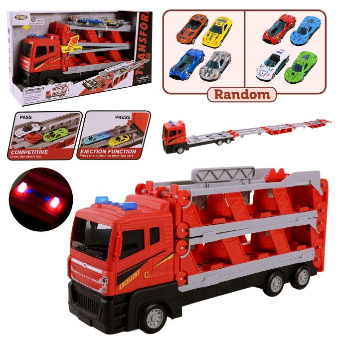 Трейлер з машинками арт. D663-T204A (18шт/2) батар.,світло,звук, короб. 41,5*23,5*12см