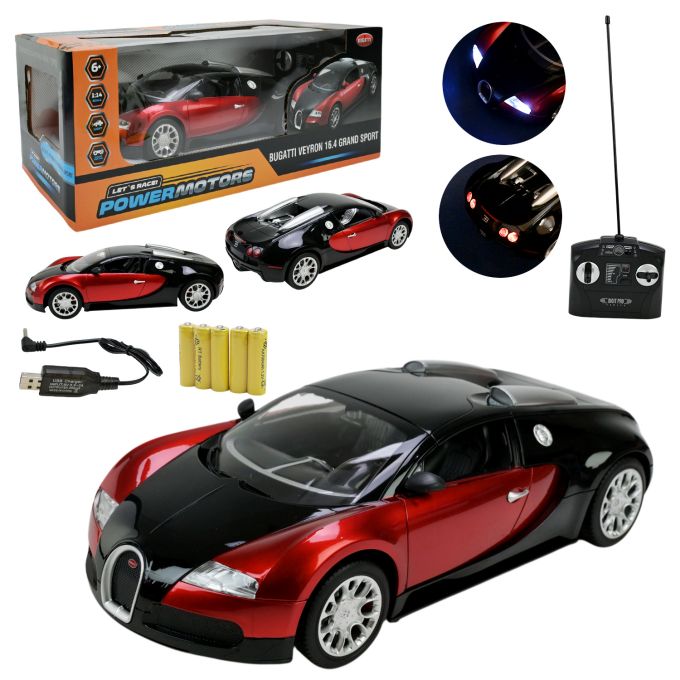 Машина р/к арт. PM1402 (12шт),"POWERMOTORS",1:14 BUGATTI VEYRON,червоний колір, акум., батарейки, світло, кор. 45*19*17см