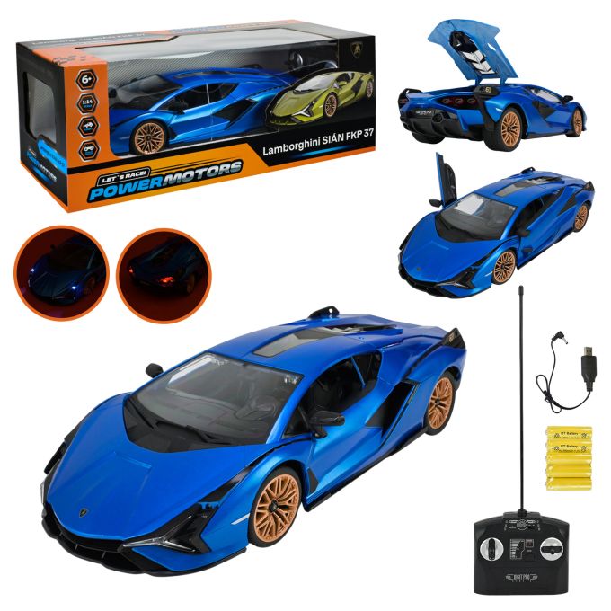 Машина р/к арт. PM1407 (12шт),"POWERMOTORS",1:14 LAMBORGHINI SIAN,синiй колiр,акум.,свiтло,у кор.45*19,5*17см.