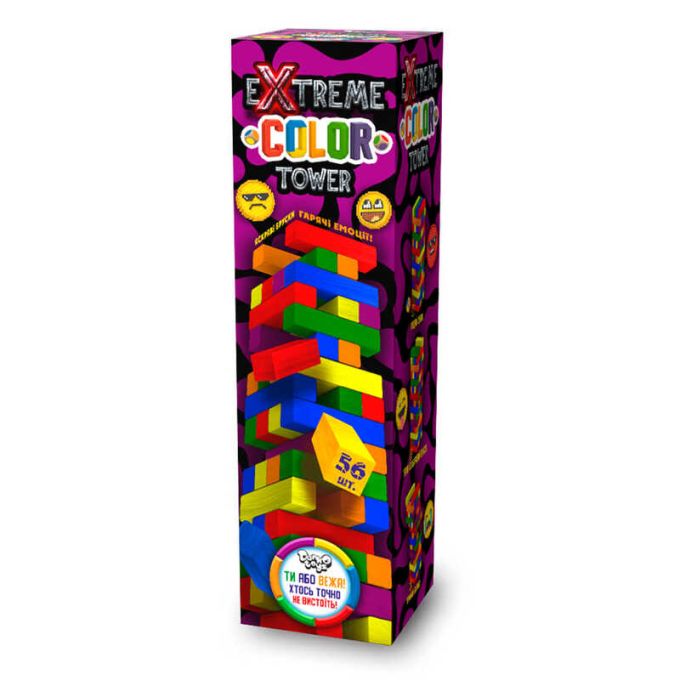 гр Дженга G-ECT-01U "Extreme color tower"  "Danko Toys", дерев`яна, 56 елементів-брусків, в короб
