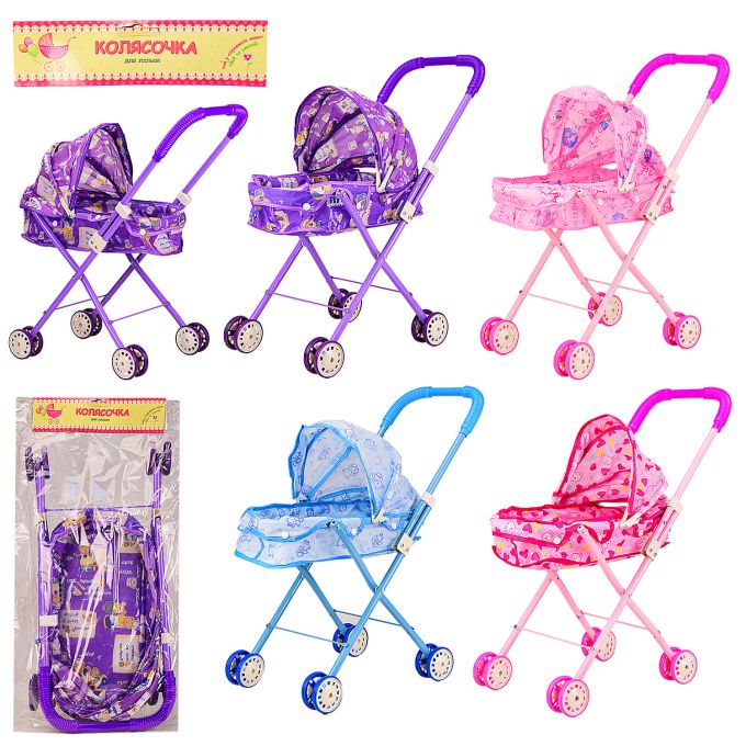 Коляска мет.арт. 9309L (12шт) 3 кольори,зимова, 4 подвійні колеса, у пакеті 46*26*53см
