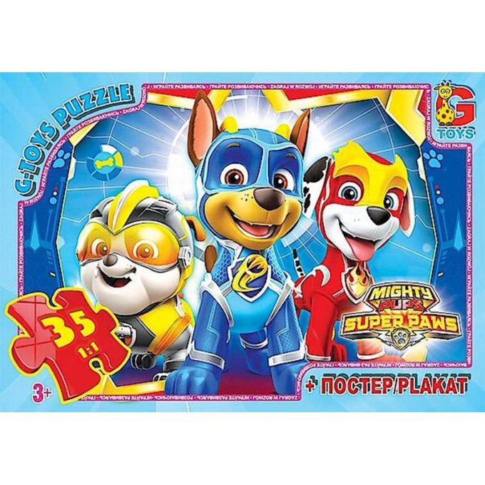гр Пазлы 35 эл. "G Toys" "Щенячий Патруль" PW 0866 (62) +постер, размер элемента 5х5см, размер собра