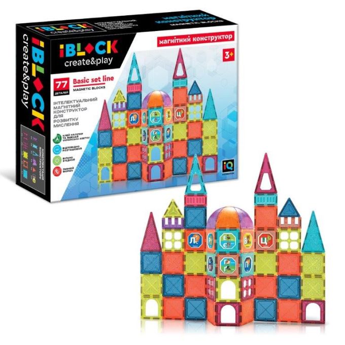 Конструктор магн. IBLOCK арт. PL-921-244 (12шт/2) 77дет., короб. 39*9*28,5см