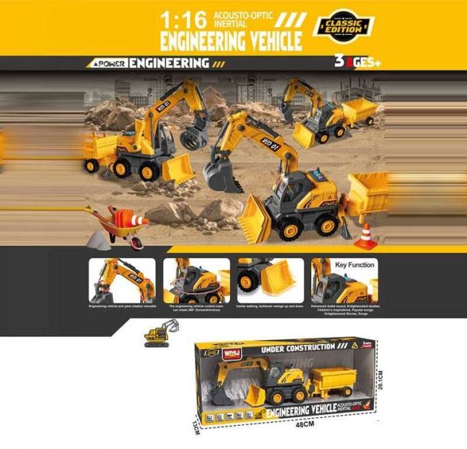 Спецтехніка WD 101 D (30) довжина - 40 см, інерція, масштаб 1:16, гумові шини, підсвічування, звуки, на батарейках, платформа обертається, причіп, механічний ківш, в коробці