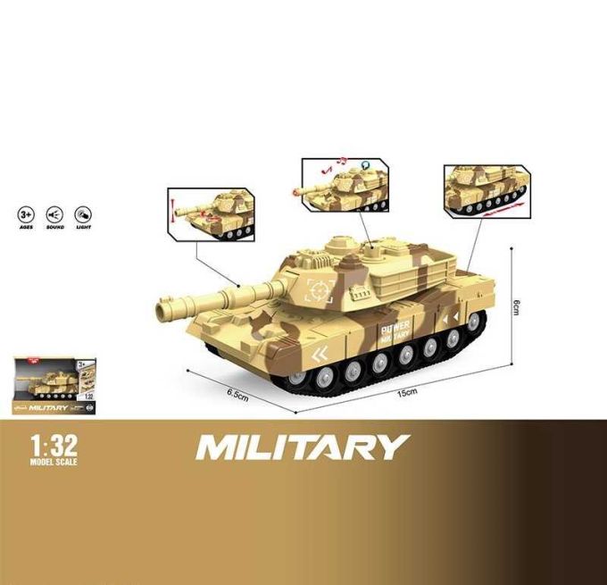 Танк WY 1153 B (96) підсвічування, звуки, масштаб 1:32, інерція, башта обертається, рухома гармата, на батарейках, в коробці