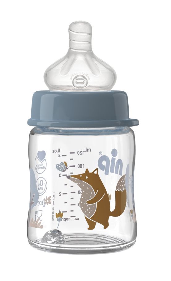 Скляна пляшка(Х)120 мл.з широкою горловиною + соска з широкою шийкою (Система "Actiflex") M