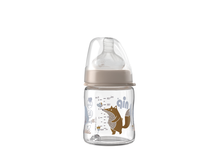 Скляна пляшка(Д)120 мл.з широкою горловиною + соска з широкою шийкою (Система "Actiflex") M